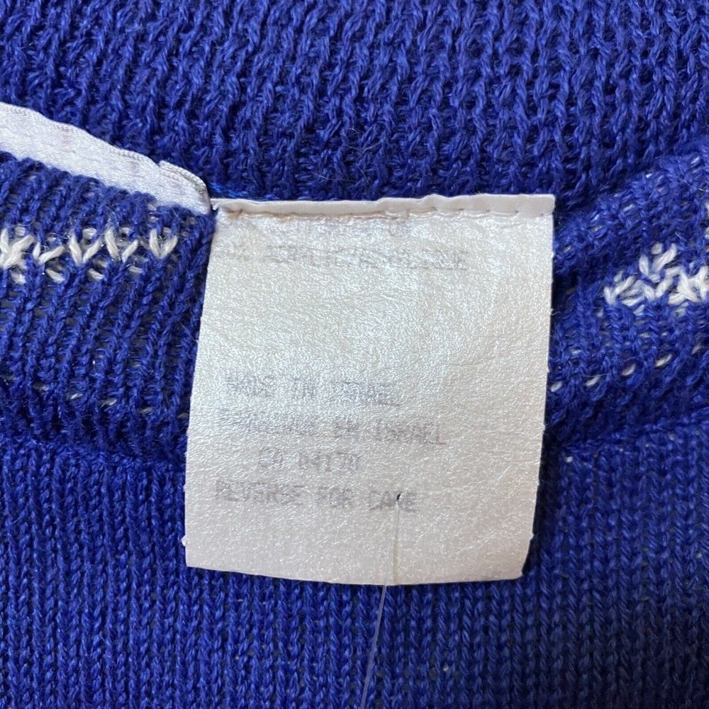 Vintage 80s Helen Knits Greek Blue Line Drawing 3/4 Sleeve Boatneck Sweater - Picture 2 of 6
